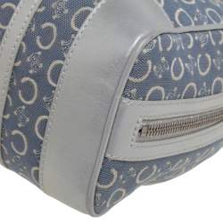 Pre Owned Celine Silver/Blue Macadam Fabric and Leather Satchel