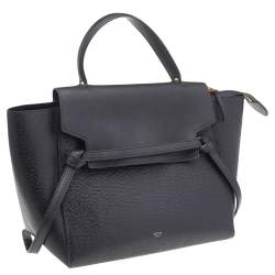 Pre Owned Celine Black Leather Mini Belt Top Handle Bag