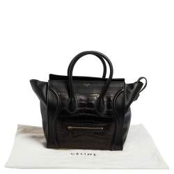 Pre Owned Celine Black Leather and Alligator Mini Luggage Tote