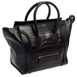 Pre Owned Celine Black Leather and Alligator Mini Luggage Tote