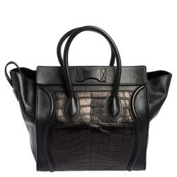 Pre Owned Celine Black Leather and Alligator Mini Luggage Tote