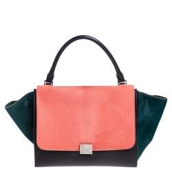 Celine Tri Color Leather and Pony Hair Medium Trapeze Top Handle Bag