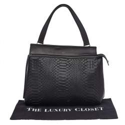 Pre Owned Celine Black Python And Leather Medium Edge Top Handle Bag