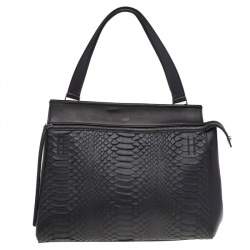 Pre Owned Celine Black Python And Leather Medium Edge Top Handle Bag