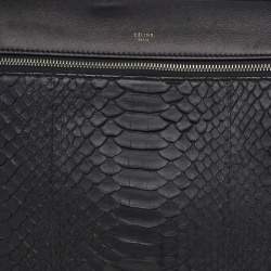 Pre Owned Celine Black Python And Leather Medium Edge Top Handle Bag