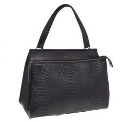 Pre Owned Celine Black Python And Leather Medium Edge Top Handle Bag