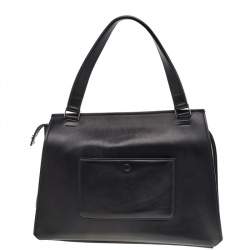 Pre Owned Celine Black Python And Leather Medium Edge Top Handle Bag