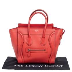 Pre Owned Celine Orange Leather Micro Luggage Tote