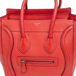Pre Owned Celine Orange Leather Micro Luggage Tote