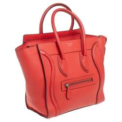 Pre Owned Celine Orange Leather Micro Luggage Tote