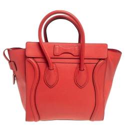 Pre Owned Celine Orange Leather Micro Luggage Tote