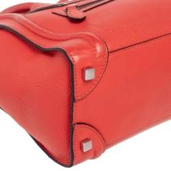 Pre Owned Celine Orange Leather Micro Luggage Tote