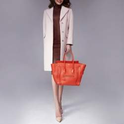Pre Owned Celine Orange Leather Micro Luggage Tote