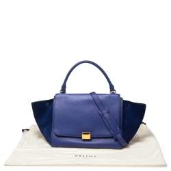 Pre Owned Celine Blue Leather and Suede Medium Trapeze Bag