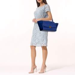 Pre Owned Celine Blue Leather and Suede Medium Trapeze Bag