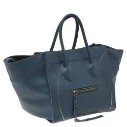 Pre Owned  Celine Blue Leather Medium Phantom Luggage Tote