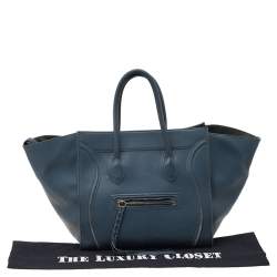 Pre Owned  Celine Blue Leather Medium Phantom Luggage Tote