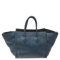 Pre Owned  Celine Blue Leather Medium Phantom Luggage Tote