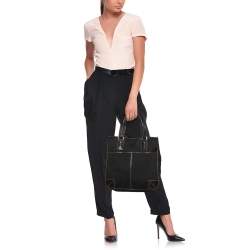 Pre Owned Celine Black Macadam Canvas And Leather Tote