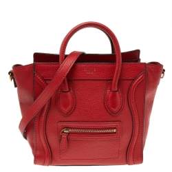 مملوكة مسبقًا Céline Red Grained Leather Nano Luggage Tote