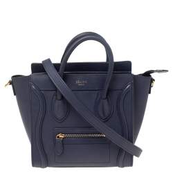 Pre Owned حقيبة يد توتس سيلين نانو لاغيدج جلد أزرق كحلي