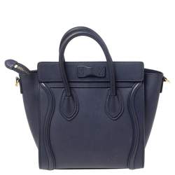 Pre Owned حقيبة يد توتس سيلين نانو لاغيدج جلد أزرق كحلي