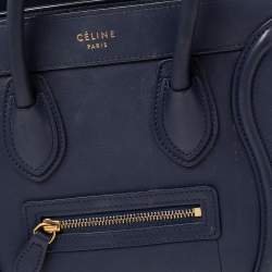 Pre Owned حقيبة يد توتس سيلين نانو لاغيدج جلد أزرق كحلي