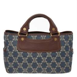 Pre Owned Celine Blue/Brown Macadam Denim And Leather Boogie Tote