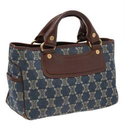 Pre Owned Celine Blue/Brown Macadam Denim And Leather Boogie Tote