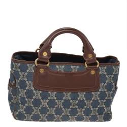 Pre Owned Celine Blue/Brown Macadam Denim And Leather Boogie Tote