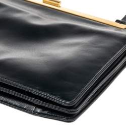 Celine Black Leather Medium Clasp Top Handle Bag