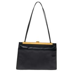 Celine Black Leather Medium Clasp Top Handle Bag