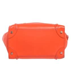 Pre Owned Celine Neon Orange Leather Mini Luggage Tote