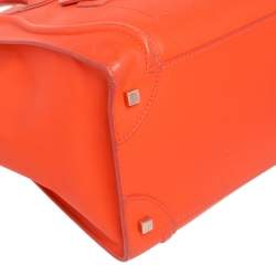 Pre Owned Celine Neon Orange Leather Mini Luggage Tote