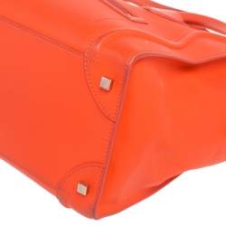 Pre Owned Celine Neon Orange Leather Mini Luggage Tote