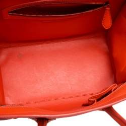 Pre Owned Celine Neon Orange Leather Mini Luggage Tote