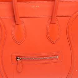 Pre Owned Celine Neon Orange Leather Mini Luggage Tote