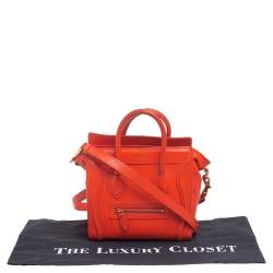 Pre Owned Céline Orange Leather Nano Luggage Tote