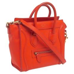 Pre Owned Céline Orange Leather Nano Luggage Tote