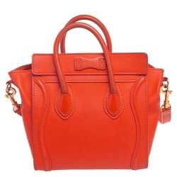 Pre Owned Céline Orange Leather Nano Luggage Tote