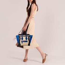 Pre Owned Celine Tricolor Leather and Canvas Micro Luggage Tote