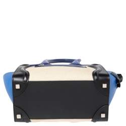 Pre Owned Celine Tricolor Leather and Canvas Micro Luggage Tote