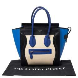Pre Owned Celine Tricolor Leather and Canvas Micro Luggage Tote