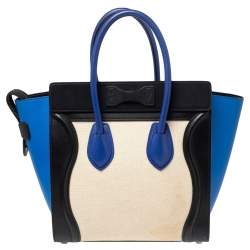 Pre Owned Celine Tricolor Leather and Canvas Micro Luggage Tote
