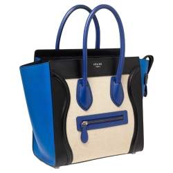 Pre Owned Celine Tricolor Leather and Canvas Micro Luggage Tote