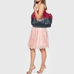 Pre Owned Celine Burgundy/Navy Blue Leather Horizontal Cabas Tote