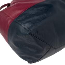 Pre Owned Celine Burgundy/Navy Blue Leather Horizontal Cabas Tote