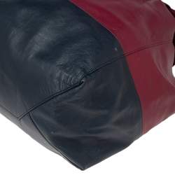 Pre Owned Celine Burgundy/Navy Blue Leather Horizontal Cabas Tote