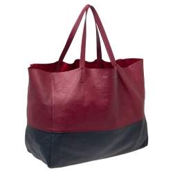 Pre Owned Celine Burgundy/Navy Blue Leather Horizontal Cabas Tote