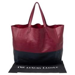 Pre Owned Celine Burgundy/Navy Blue Leather Horizontal Cabas Tote